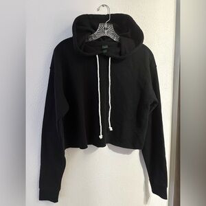 Wild Fable Black Cropped Hoodie with White Drawstrings